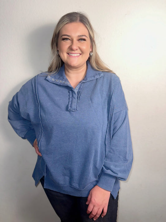 Blue Washed Pullover Oversized