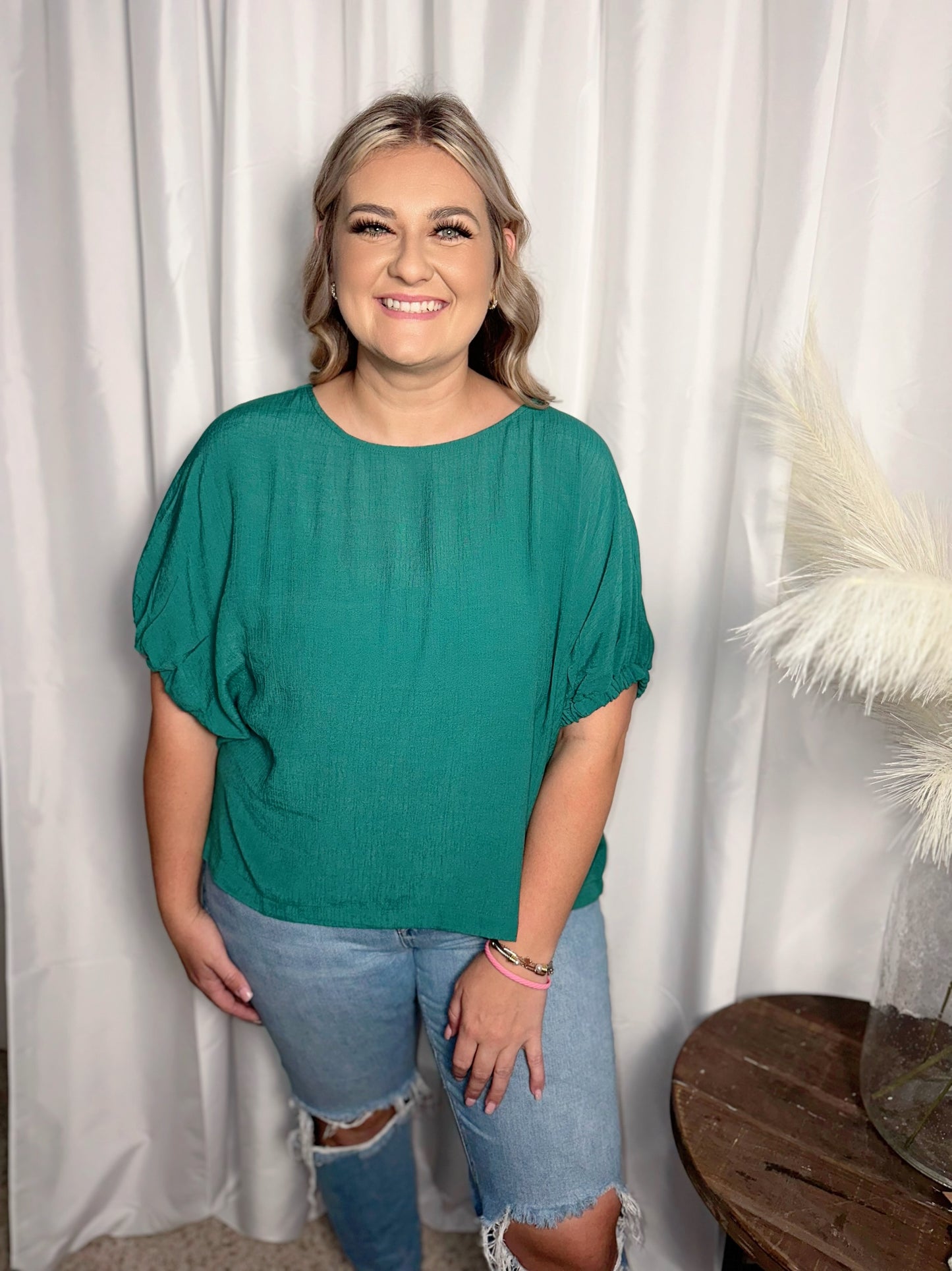 Teal Linen Blouse