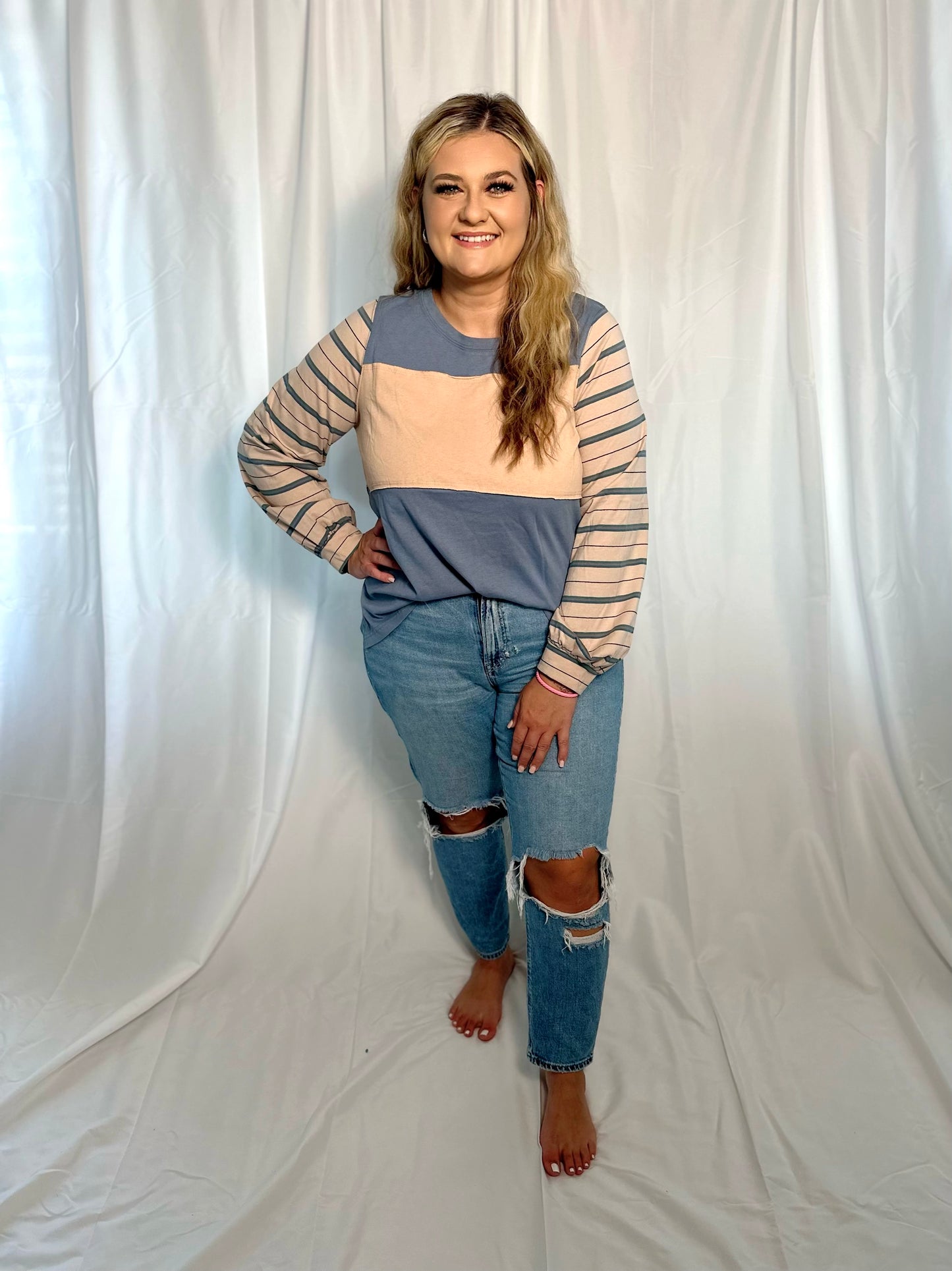 Denim and Cream Striped Long sleeve